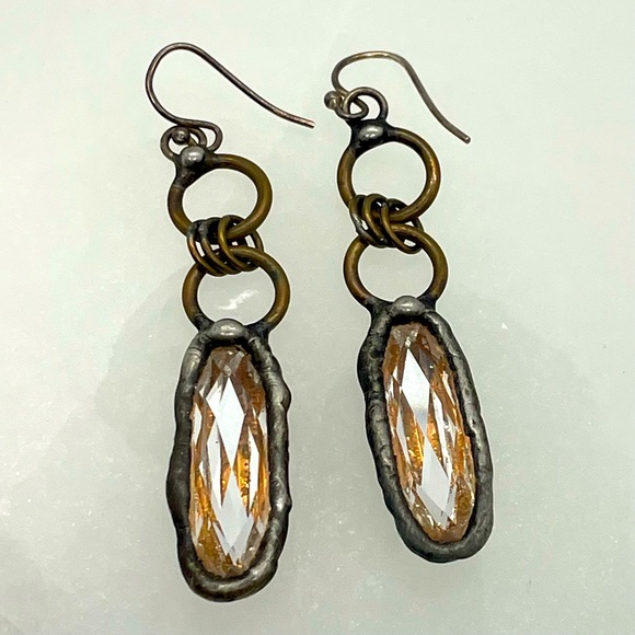 Stunning Handmade Crystal Brutalist/Industrial Earrings. Statement/Mod/Modernist - Picture 4 of 5